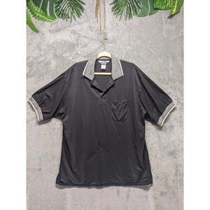 HORIZON Men Henley Polo Shirt Short Sleeve Black Casual Size XL